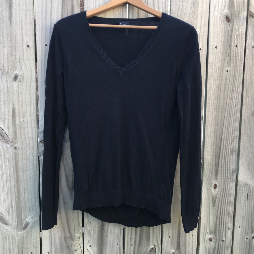 Theory Audrin Navy Blue Oversized V Neck Sweater